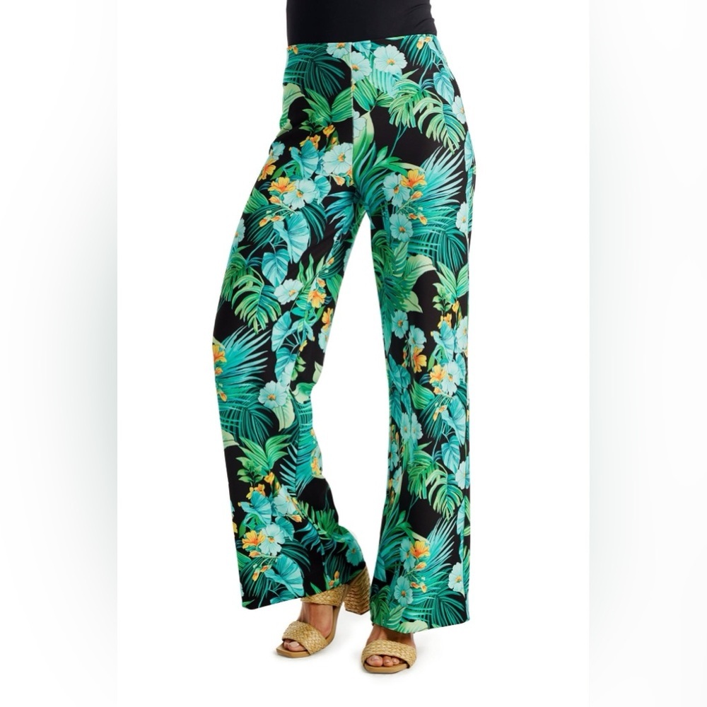 Boston proper BEYOND TRAVEL TROPICAL PRINTED HIGH RISE PALAZZO PANT